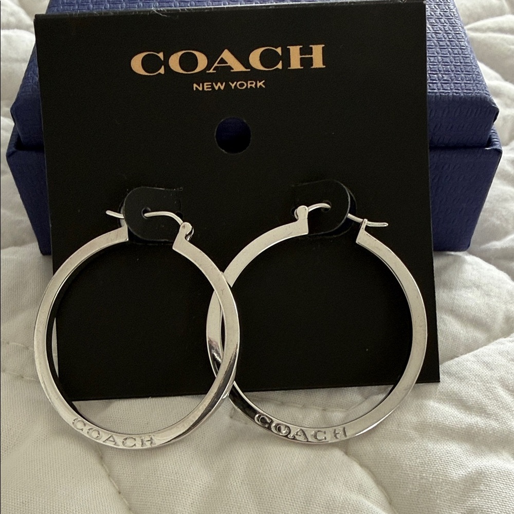 Coach Shiny Silver Hoop Earrings (new)